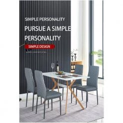 Gray Modern Leather Upholstered Diamond Grid Pattern Dining Chair with Metal Legs (Set of 4) by HOMEFUN -Cheap LR Home Store gray homefun dining chairs hfhdsn 030gy c3 1000