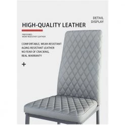 Gray Modern Leather Upholstered Diamond Grid Pattern Dining Chair with Metal Legs (Set of 4) by HOMEFUN -Cheap LR Home Store gray homefun dining chairs hfhdsn 030gy fa 1000