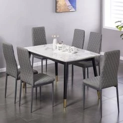 Light Gray Modern Leather Upholstered Diamond Grid Pattern Dining Chair with Metal Legs (Set of 6) by HOMEFUN -Cheap LR Home Store gray homefun dining chairs hfhdsn 030lg 6 c3 1000