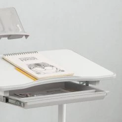 White Adjustable Kids Study Table and Chair Set with Tilt Desktop Reading Board and Pull-Out Drawer by HOMEFUN -Cheap LR Home Store gray homefun kids desks hfhdsn 040wh fa 1000