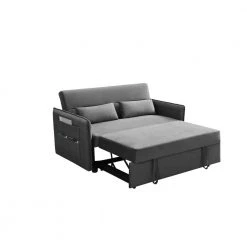 57 in. Gray Modern Velvet Adjustable Pull Out Sofa Bed with 2 Side Pockets and Pillows by HOMEFUN -Cheap LR Home Store gray homefun sofa beds hfhdsn 975 2gy 1f 1000