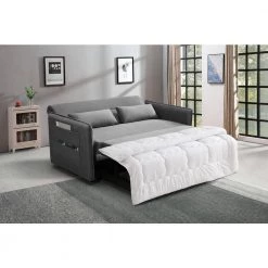 57 in. Gray Modern Velvet Adjustable Pull Out Sofa Bed with 2 Side Pockets and Pillows by HOMEFUN -Cheap LR Home Store gray homefun sofa beds hfhdsn 975 2gy 4f 1000