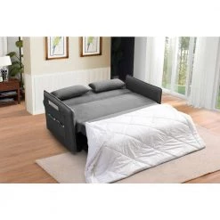 57 in. Gray Modern Velvet Adjustable Pull Out Sofa Bed with 2 Side Pockets and Pillows by HOMEFUN -Cheap LR Home Store gray homefun sofa beds hfhdsn 975 2gy 76 1000