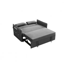 57 in. Gray Modern Velvet Adjustable Pull Out Sofa Bed with 2 Side Pockets and Pillows by HOMEFUN -Cheap LR Home Store gray homefun sofa beds hfhdsn 975 2gy c3 1000