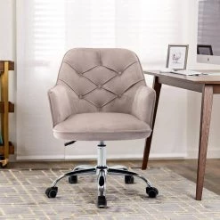 Gray Velvet Modern Desk Chair Upholstered Adjustable Swivel Task Chair by HOMEFUN -Cheap LR Home Store gray homefun task chairs hfhdsn 190gy 31 1000