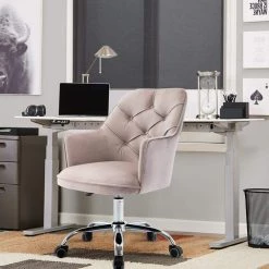 Gray Velvet Modern Desk Chair Upholstered Adjustable Swivel Task Chair by HOMEFUN -Cheap LR Home Store gray homefun task chairs hfhdsn 190gy 4f 1000