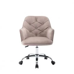 Gray Velvet Modern Desk Chair Upholstered Adjustable Swivel Task Chair by HOMEFUN