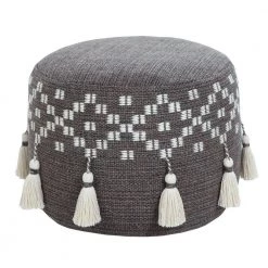 Scandinavian Gray / Ivory Woven Geometric Pouf Ottoman by LR Home -Cheap LR Home Store gray ivory lr home ottomans poufs34041gry1612 1f 1000