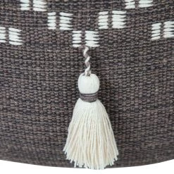 Scandinavian Gray / Ivory Woven Geometric Pouf Ottoman by LR Home -Cheap LR Home Store gray ivory lr home ottomans poufs34041gry1612 44 1000