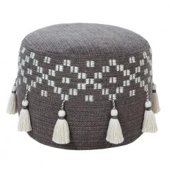 Scandinavian Gray / Ivory Woven Geometric Pouf Ottoman by LR Home -Cheap LR Home Store gray ivory lr home ottomans poufs34041gry1612 4f 1000