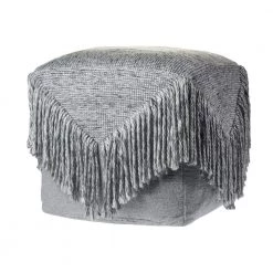 Poncho Solid Gray Tasseled Pouf by LR Home