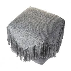 Poncho Solid Gray Tasseled Pouf by LR Home -Cheap LR Home Store gray lr home ottomans poufs99760gry1616 c3 1000