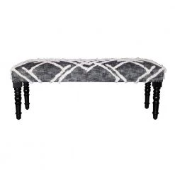Tufted 18 in. Gray / White Cotton Geometric Diamond Distressed Wooden Bench by LR Home -Cheap LR Home Store gray white lr home bedroom benches bench99067blk3b14 c3 1000