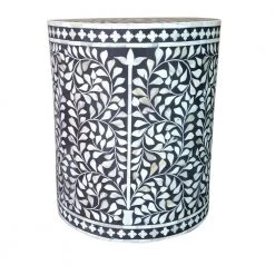 Modern Gray/ White 15 in. Diameter x 18 in. H Floral Handmade Bone Inlay Resin Round Drum Side End Table by LR Home 10 Modern Gray/ White 15 in. Diameter x 18 in. H Floral Handmade Bone Inlay Resin Round Drum Side End Table by LR Home -Cheap LR Home Store gray white lr home end side tables 8595a4184d9348 4f 1000