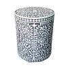 Modern Gray/ White 15 in. Diameter x 18 in. H Floral Handmade Bone Inlay Resin Round Drum Side End Table by LR Home -Cheap LR Home Store gray white lr home end side tables 8595a4184d9348 64 1000