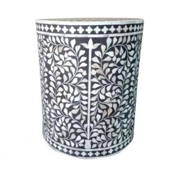 Modern Gray/ White 15 in. Diameter x 18 in. H Floral Handmade Bone Inlay Resin Round Drum Side End Table by LR Home 9 Modern Gray/ White 15 in. Diameter x 18 in. H Floral Handmade Bone Inlay Resin Round Drum Side End Table by LR Home -Cheap LR Home Store gray white lr home end side tables 8595a4184d9348 c3 1000