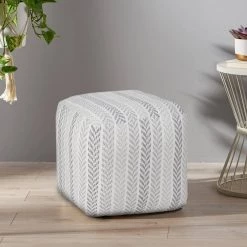 Everyday Gray / White 18 in. x 18 in. x 14 in. Chevron Stripe Pouf Ottoman by LR Home -Cheap LR Home Store gray white lr home ottomans poufs34045gry1612 d4 1000