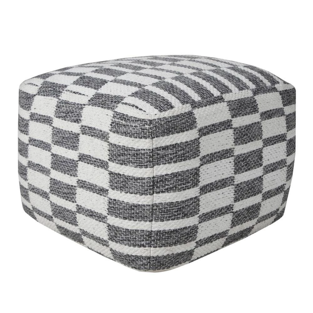 Modern Gray / White 18 in. x 18 in. x 14 in. Checkered Dimensional Pouf Ottoman by LR Home 8 Modern Gray / White 18 in. x 18 in. x 14 in. Checkered Dimensional Pouf Ottoman by LR Home - Image 6