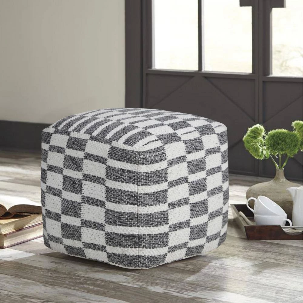 Modern Gray / White 18 in. x 18 in. x 14 in. Checkered Dimensional Pouf Ottoman by LR Home 11 Modern Gray / White 18 in. x 18 in. x 14 in. Checkered Dimensional Pouf Ottoman by LR Home - Image 9