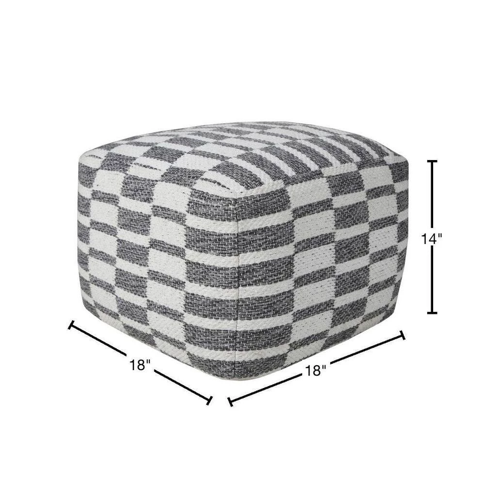 Modern Gray / White 18 in. x 18 in. x 14 in. Checkered Dimensional Pouf Ottoman by LR Home 4 Modern Gray / White 18 in. x 18 in. x 14 in. Checkered Dimensional Pouf Ottoman by LR Home - Image 2
