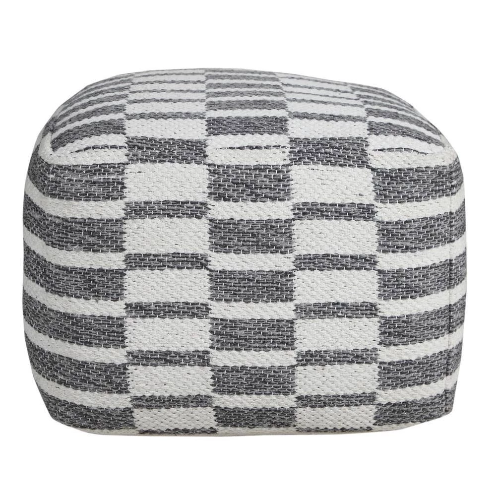 Modern Gray / White 18 in. x 18 in. x 14 in. Checkered Dimensional Pouf Ottoman by LR Home 9 Modern Gray / White 18 in. x 18 in. x 14 in. Checkered Dimensional Pouf Ottoman by LR Home - Image 7