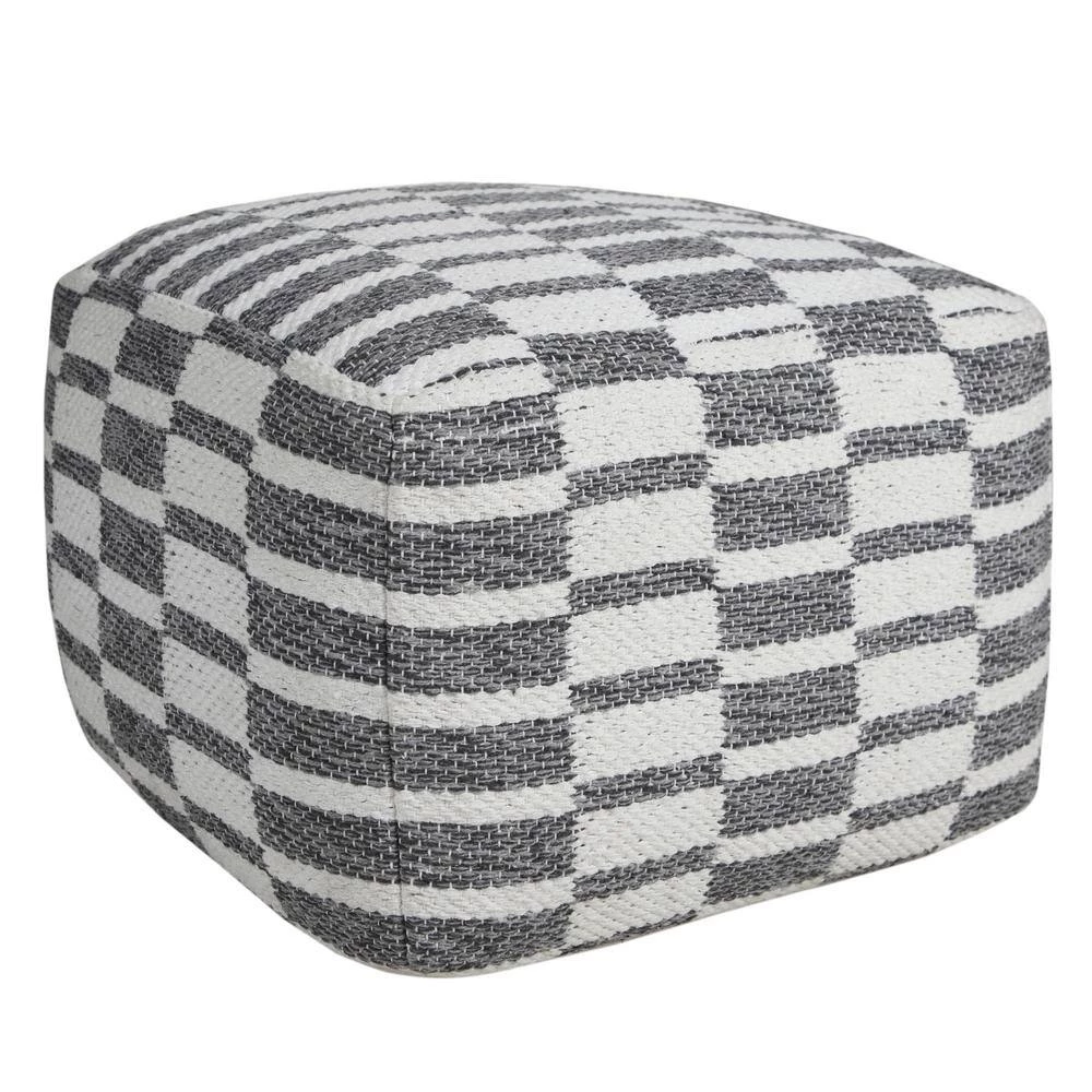 Modern Gray / White 18 in. x 18 in. x 14 in. Checkered Dimensional Pouf Ottoman by LR Home 7 Modern Gray / White 18 in. x 18 in. x 14 in. Checkered Dimensional Pouf Ottoman by LR Home - Image 5