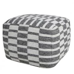 Modern Gray / White 18 in. x 18 in. x 14 in. Checkered Dimensional Pouf Ottoman by LR Home