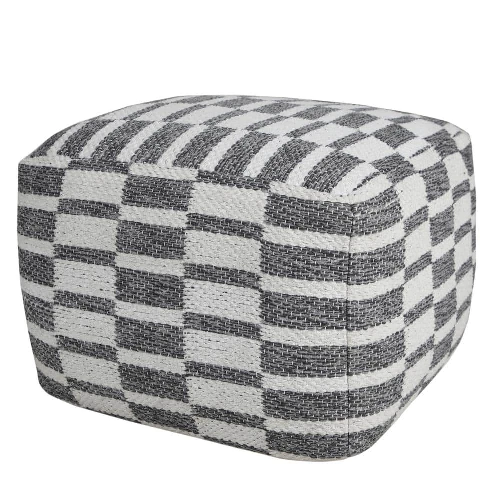 Modern Gray / White 18 in. x 18 in. x 14 in. Checkered Dimensional Pouf Ottoman by LR Home 3 Modern Gray / White 18 in. x 18 in. x 14 in. Checkered Dimensional Pouf Ottoman by LR Home