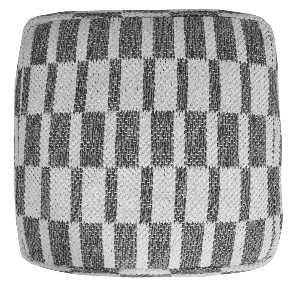 Modern Gray / White 18 in. x 18 in. x 14 in. Checkered Dimensional Pouf Ottoman by LR Home 6 Modern Gray / White 18 in. x 18 in. x 14 in. Checkered Dimensional Pouf Ottoman by LR Home - Image 4