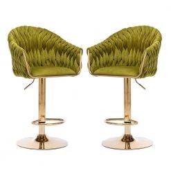 44 in. Green Velvet Seat High Back Metal Frame Hight Adjustable Cushioned Bar Stool (Set of 2) by HOMEFUN