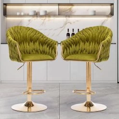 44 in. Green Velvet Seat High Back Metal Frame Hight Adjustable Cushioned Bar Stool (Set of 2) by HOMEFUN -Cheap LR Home Store green homefun bar stools hfhdsn 907gn c3 1000