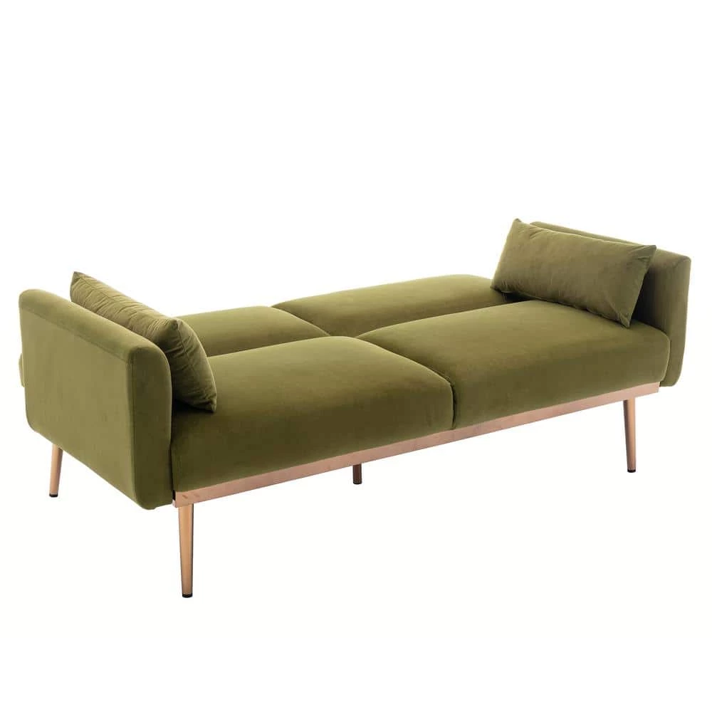 68.5 in. Green Velvet Upholstered Square Arm 2-Seater Loveseat Reclining Sofa with Metal Legs and Pillows by HOMEFUN 8 68.5 in. Green Velvet Upholstered Square Arm 2-Seater Loveseat Reclining Sofa with Metal Legs and Pillows by HOMEFUN - Image 6
