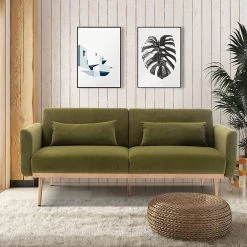 68.5 in. Green Velvet Upholstered Square Arm 2-Seater Loveseat Reclining Sofa with Metal Legs and Pillows by HOMEFUN 21 68.5 in. Green Velvet Upholstered Square Arm 2-Seater Loveseat Reclining Sofa with Metal Legs and Pillows by HOMEFUN -Cheap LR Home Store green homefun loveseats hfhdsn 852gn 31 1000