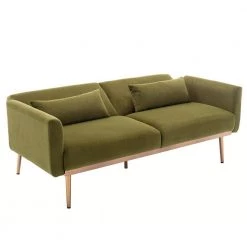 68.5 in. Green Velvet Upholstered Square Arm 2-Seater Loveseat Reclining Sofa with Metal Legs and Pillows by HOMEFUN 16 68.5 in. Green Velvet Upholstered Square Arm 2-Seater Loveseat Reclining Sofa with Metal Legs and Pillows by HOMEFUN -Cheap LR Home Store green homefun loveseats hfhdsn 852gn 4f 1000