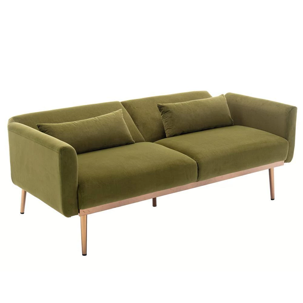 68.5 in. Green Velvet Upholstered Square Arm 2-Seater Loveseat Reclining Sofa with Metal Legs and Pillows by HOMEFUN 7 68.5 in. Green Velvet Upholstered Square Arm 2-Seater Loveseat Reclining Sofa with Metal Legs and Pillows by HOMEFUN - Image 5