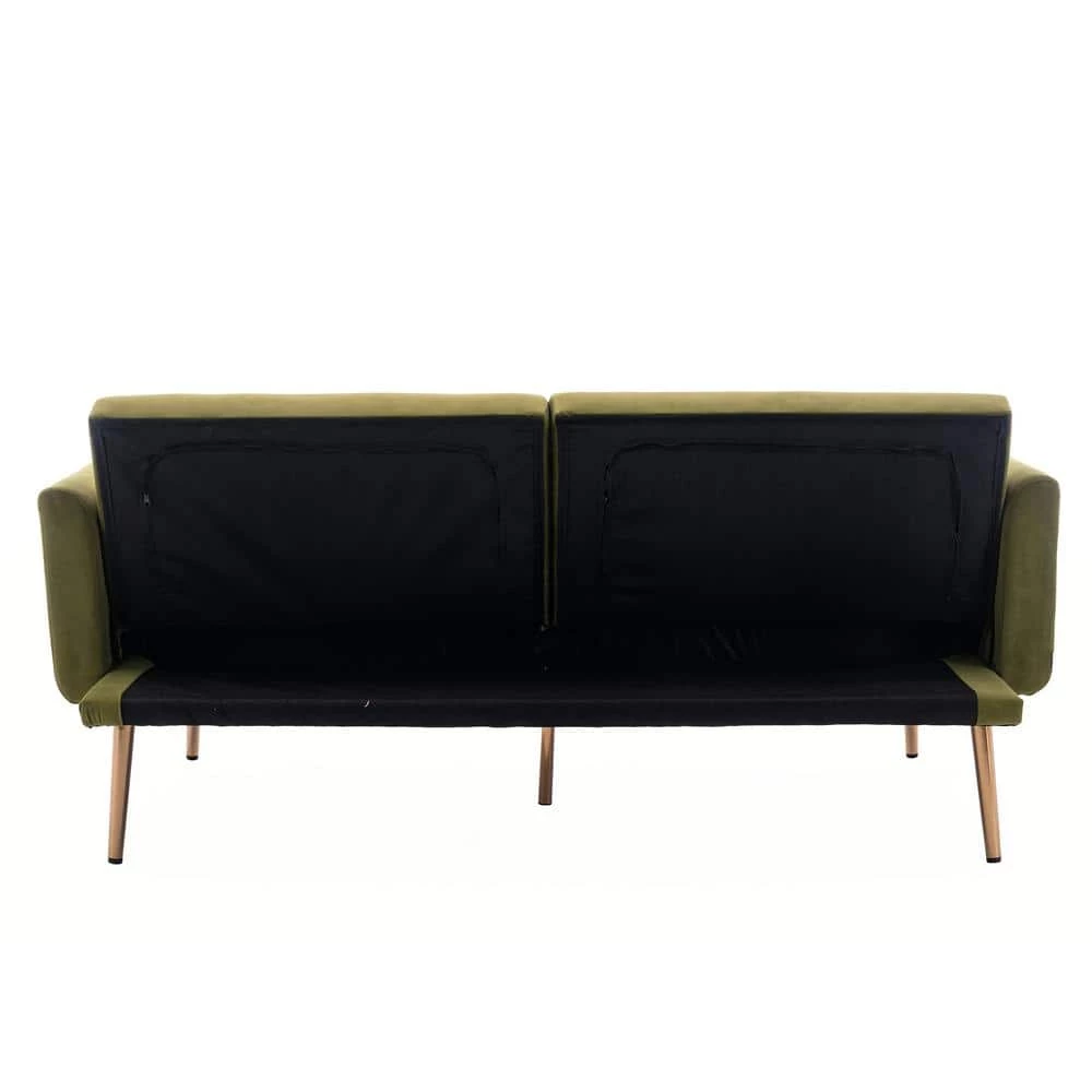 68.5 in. Green Velvet Upholstered Square Arm 2-Seater Loveseat Reclining Sofa with Metal Legs and Pillows by HOMEFUN 5 68.5 in. Green Velvet Upholstered Square Arm 2-Seater Loveseat Reclining Sofa with Metal Legs and Pillows by HOMEFUN - Image 3