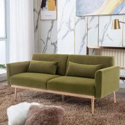 68.5 in. Green Velvet Upholstered Square Arm 2-Seater Loveseat Reclining Sofa with Metal Legs and Pillows by HOMEFUN 20 68.5 in. Green Velvet Upholstered Square Arm 2-Seater Loveseat Reclining Sofa with Metal Legs and Pillows by HOMEFUN -Cheap LR Home Store green homefun loveseats hfhdsn 852gn 76 1000