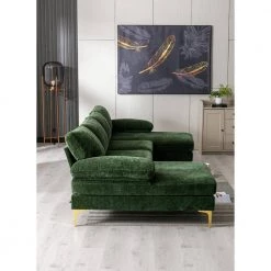 110 in W Green 4-piece U Shaped Fabric Modern Sectional Sofa with 2 Arms and Golden Metal Legs by HOMEFUN -Cheap LR Home Store green homefun sectional sofas hfhdsn 817gn 31 1000