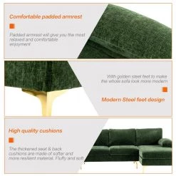 110 in W Green 4-piece U Shaped Fabric Modern Sectional Sofa with 2 Arms and Golden Metal Legs by HOMEFUN -Cheap LR Home Store green homefun sectional sofas hfhdsn 817gn 44 1000