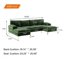 110 in W Green 4-piece U Shaped Fabric Modern Sectional Sofa with 2 Arms and Golden Metal Legs by HOMEFUN -Cheap LR Home Store green homefun sectional sofas hfhdsn 817gn 76 1000