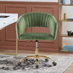 Green Velvet Morden Cute Upholstered Task Chair by HOMEFUN -Cheap LR Home Store green homefun task chairs hfhdsn 173gn fa 1000