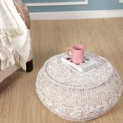 Cable Melange Grey / Natural Round 20 in. x 12 in. Knit Indoor Pouf by LR Home 13 Cable Melange Grey / Natural Round 20 in. x 12 in. Knit Indoor Pouf by LR Home -Cheap LR Home Store grey natural lr home ottomans poufs99710gyn2012 44 1000