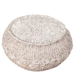 Cable Melange Grey / Natural Round 20 in. x 12 in. Knit Indoor Pouf by LR Home