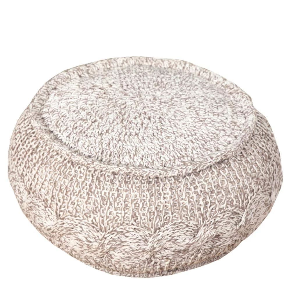 Cable Melange Grey / Natural Round 20 in. x 12 in. Knit Indoor Pouf by LR Home 3 Cable Melange Grey / Natural Round 20 in. x 12 in. Knit Indoor Pouf by LR Home