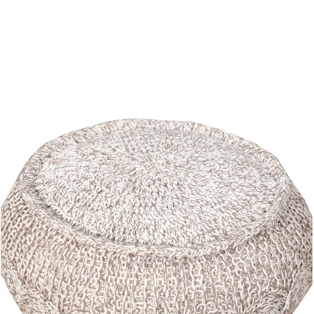 Cable Melange Grey / Natural Round 20 in. x 12 in. Knit Indoor Pouf by LR Home 5 Cable Melange Grey / Natural Round 20 in. x 12 in. Knit Indoor Pouf by LR Home - Image 3