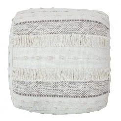 Textured Ivory / Beige Farmhouse Chic Shag Pouf Ottoman by LR Home -Cheap LR Home Store ivory beige lr home ottomans poufs34039bei1612 1f 1000