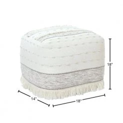 Textured Ivory / Beige Farmhouse Chic Shag Pouf Ottoman by LR Home -Cheap LR Home Store ivory beige lr home ottomans poufs34039bei1612 40 1000