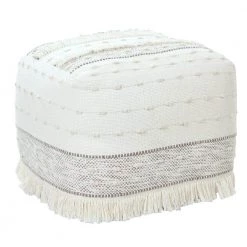 Textured Ivory / Beige Farmhouse Chic Shag Pouf Ottoman by LR Home -Cheap LR Home Store ivory beige lr home ottomans poufs34039bei1612 4f 1000