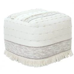 Textured Ivory / Beige Farmhouse Chic Shag Pouf Ottoman by LR Home -Cheap LR Home Store ivory beige lr home ottomans poufs34039bei1612 c3 1000