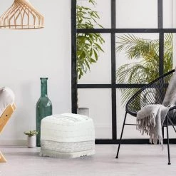 Textured Ivory / Beige Farmhouse Chic Shag Pouf Ottoman by LR Home -Cheap LR Home Store ivory beige lr home ottomans poufs34039bei1612 d4 1000